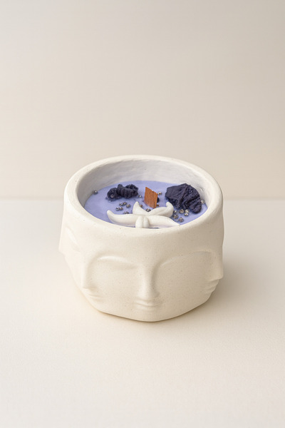 GATHIA Aromaterapi Lavanta Kokulu Doğal Soya Mum – El Yapımı Taş Tozu Dekorat...