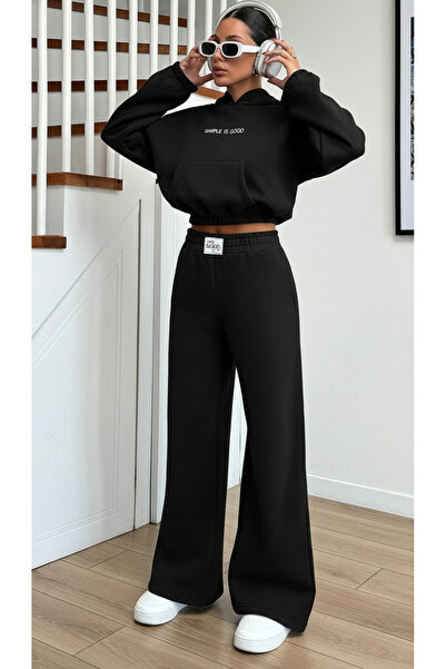 Mood Lab Γυναικείο Μαύρο Σετ Φόρμας Palazzo