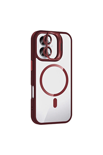 eco port غطاء جوكو آيفون 16 بلس مع عدسة ريميم وحامل ماج سيف - أحمر داكن