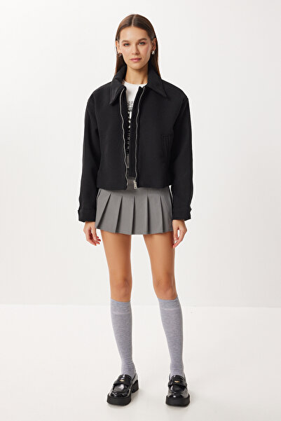 Lovelyİstanbul Polo Collar Zippered Cashmere Jacket Loh0015 Black