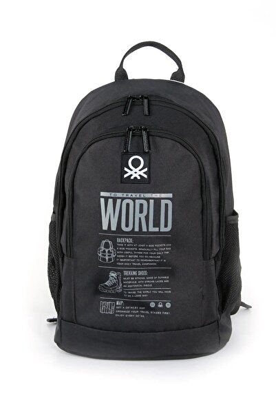Benetton Unisex To Travel The World Baskılı Sırt Çantası 03830 Siyah