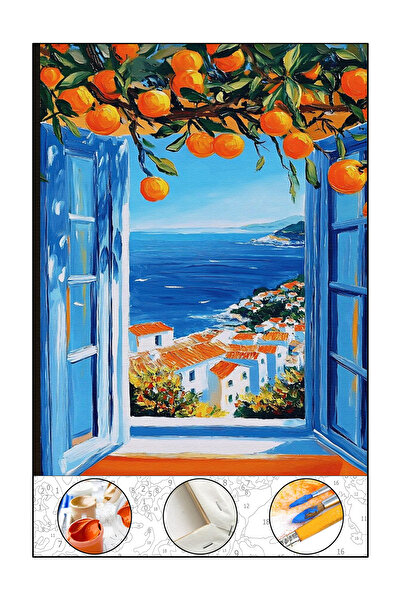 abbara Sayılarla Boyama Hobi Seti Çerçeveli Tuval Fırça Boya Dahil Kasnaklı 40x50 Cm Portakallar