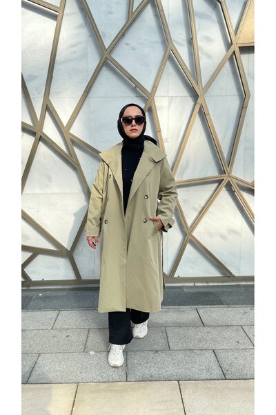 Thebomb Berre Lined Collar Detailed Long Buttoned Trench Coat with Detachable Belt