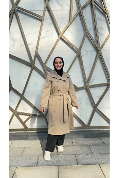 Thebomb Berre Lined Collar Detailed Long Buttoned Trench Coat with Detachable Belt