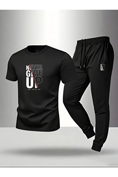CLASİVA Modern Oversized Never Give up Printed Sportswear Custom Design Tracksuit Set