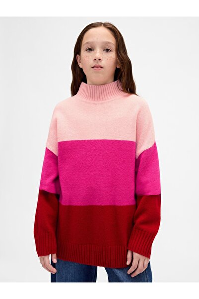 GAP Kız Çocuk Pembe CashSoft Çizgili Tunik Kazak