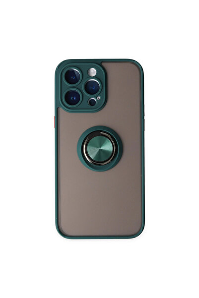 Marsilyan جراب آيفون 14 برو ماكس غطاء سيليكون مونتريال مع حلقة - أخضر