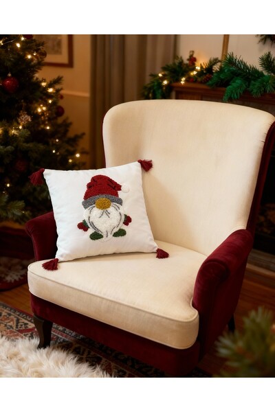 MACASA Single Punch Embroidered 100% Cotton White Fabric Throw Pillow Cover - New Year Special Series