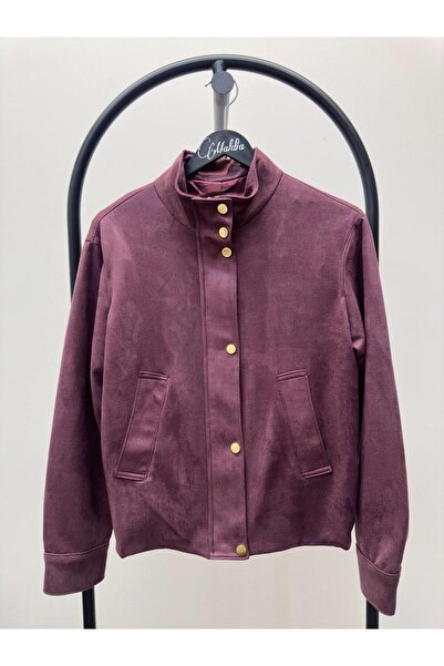 Maldia Shop Women's Suede Fabric Arden Bomber Plum Jacket