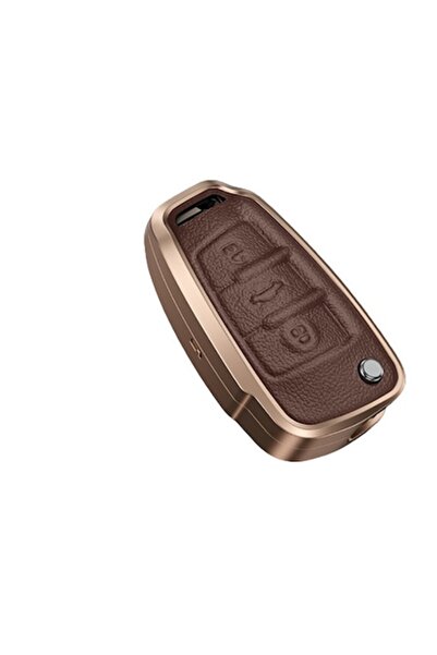 OEM Aluminum & brown leather case for Audi blade key - fits many Audi models