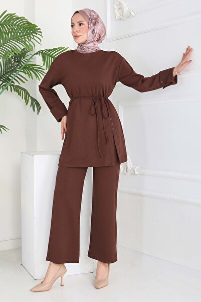 TOFİSA Button Detailed Modal Double Suit Brown - 28013-Brown