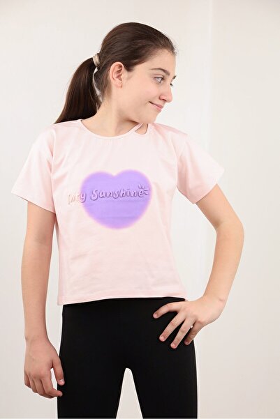 Toontoy Κοριτσίστικο μπλουζάκι με στάμπα, ασύμμετρο γιακά και κοντό μανίκι