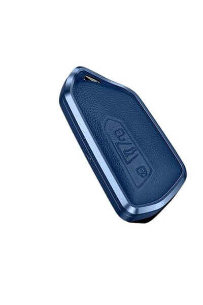 OEM Husă cheie albastră din aluminiu și piele pentru VW Golf 8 / Skoda Octavia A8 / SEAT Leon MK4
