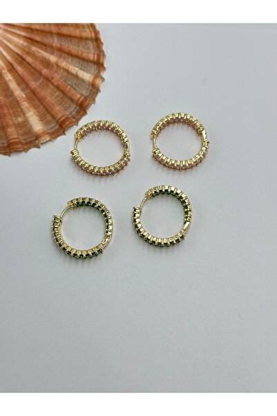 MyladyAccessoriess Sequential Color Baguette Stone Hoop Earrings (Brass Plated) Green