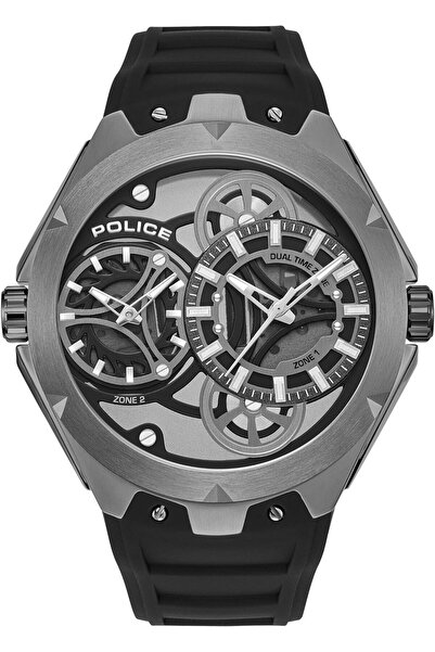 Police ساعة سيبتر للرجال، ميناء أسود، حزام سيليكون أسود، تناظرية - 46 مم