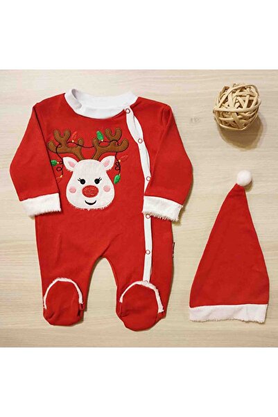 Pabbuc Baby jumpsuit long sleeve red reindeer cotton