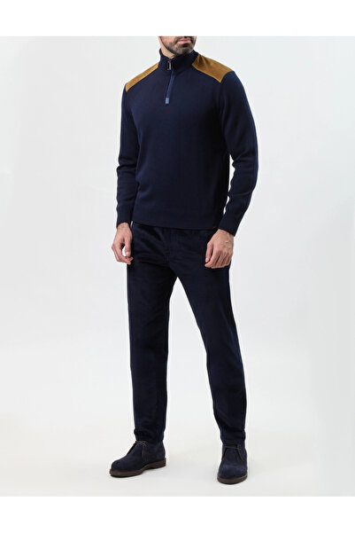 PAUL&SHARK Men's Regular Fit Shoulder Patterned Wool Mock Neck Knitwear Navy Blue Knitwear 15311126-050