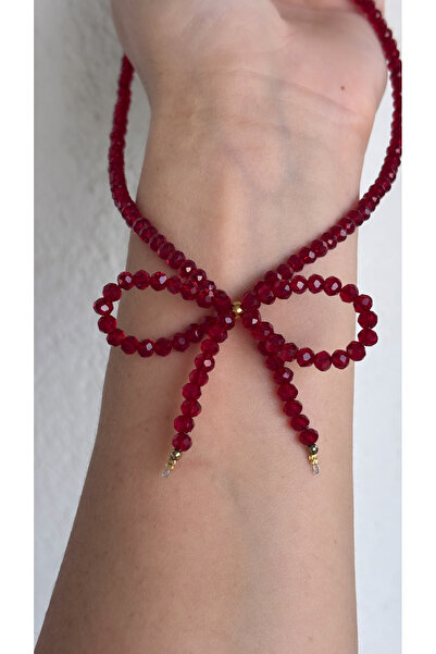 By Song Aksesuar Red Crystal Bow New Year Necklace New Year's Necklace