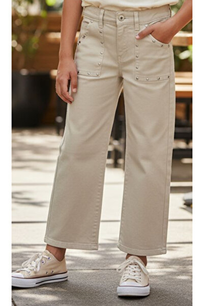 İrem Çocuk Giyim Girl's Wide-Leg Pants with Staple Detail on the Pocket, Elas...