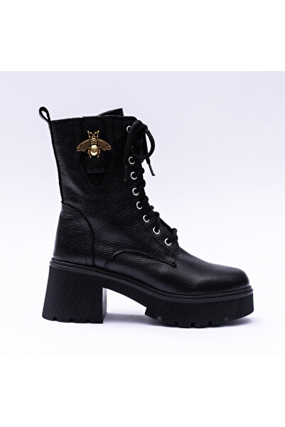 VAGAM Ghete Negre din Piele Naturala cu Talpa Inalta