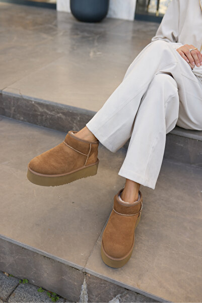 ANGELİNA JONES Favella Women's Taba Real Suede Ultramini Boots