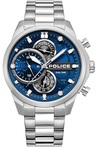 Police Men's Multifunction Watch, 46 mm, Navy Dial, Silver Stainless Steel Br...