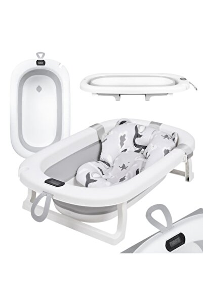 Primabobo Milo Foldable Baby Bathtub with Thermometer, Plug & Anatomical Support, Grey