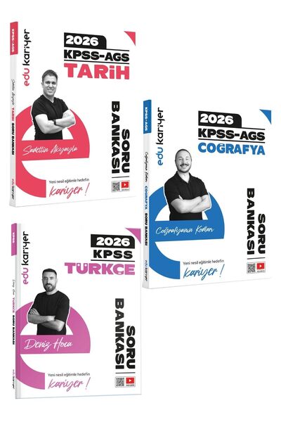 Edu Kariyer 2026 KPSS-AGS Tarih - Coğrafya - Türkçe Video Çözümlü Soru Bankas...