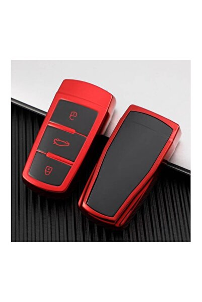 OEM Smart key case for Volkswagen Passat/CC (B6/B7, 3C, M6), glossy red, for start-stop cars