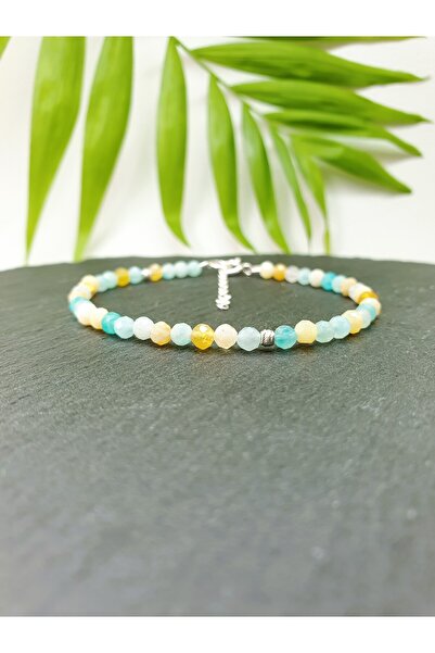 Abundo Bratara din mix de pietre de amazonit si opal galben cu argint 925, 17 cm