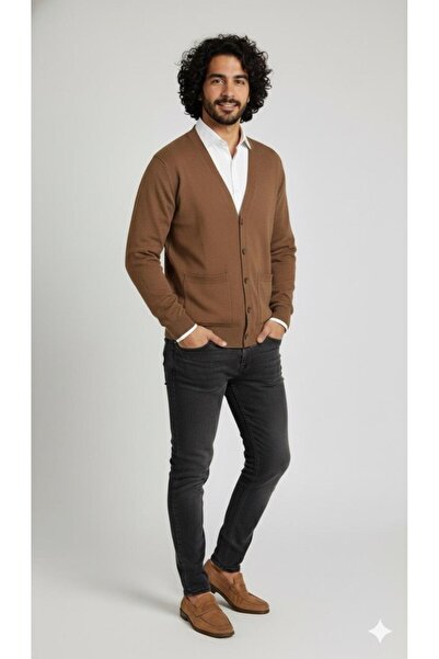 BAGİSTA BUTİK Men's Casual V-Neck Buttoned Pocket Detail Knitwear Cardigan