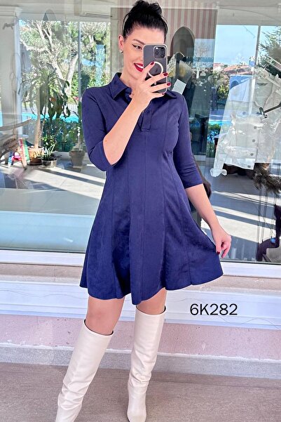 İnce Topuk Polo Neck Suede Dress 6K282