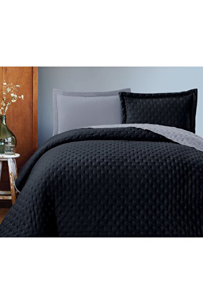 Bella Home Washed Double-Sided Double Bedspread Set - 260X240 cm - Black with Pvc Bag - Gray