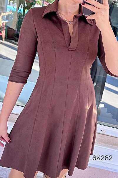 İnce Topuk Polo Neck Suede Dress 6K282