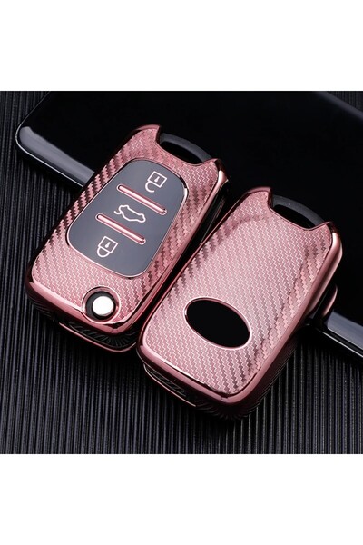 OEM Husă cheie roz din carbon pentru chei basculante cu 3 butoane Kia și Hyundai