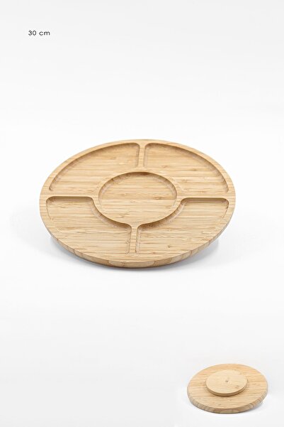 mafa home Bamboo Lux 30 Cm 5 Compartment Breakfast Serving Plate with Doner Spinner