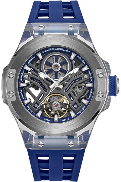 Police ساعة سايكلون الرجالية الأوتوماتيكية، 43.5 مم، ميناء رمادي داكن، حزام س...