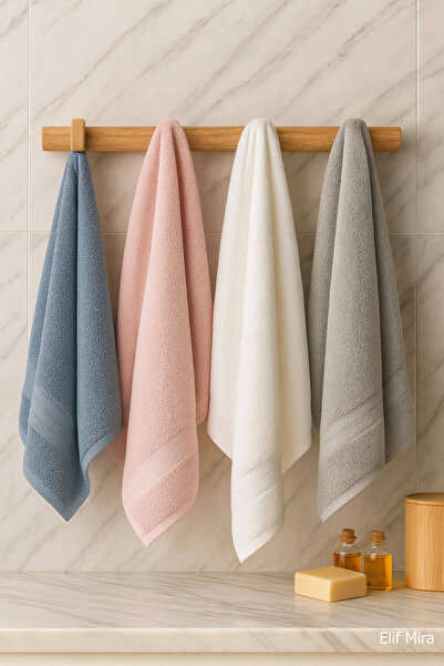 Elif Mira 4-Piece Hand and Face Towel Set 100% Cotton 50X85 cm Aura