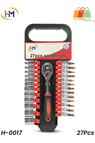 Generic HM 27PCS Socket Set H-0017 – Home & Auto Repair Tool Kit with Ratchet Handle