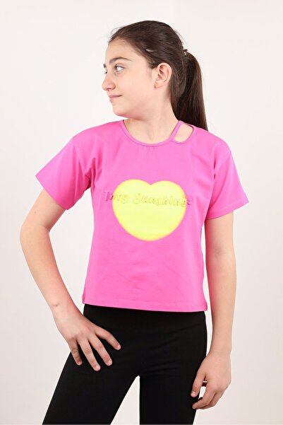 Toontoy Κοριτσίστικο μπλουζάκι με στάμπα, ασύμμετρο γιακά και κοντό μανίκι