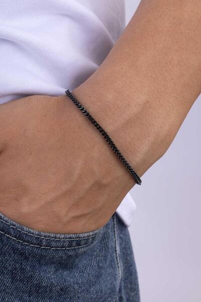 Gümüş Pazarım Black Fox Tail Men's Steel Chain Bracelet