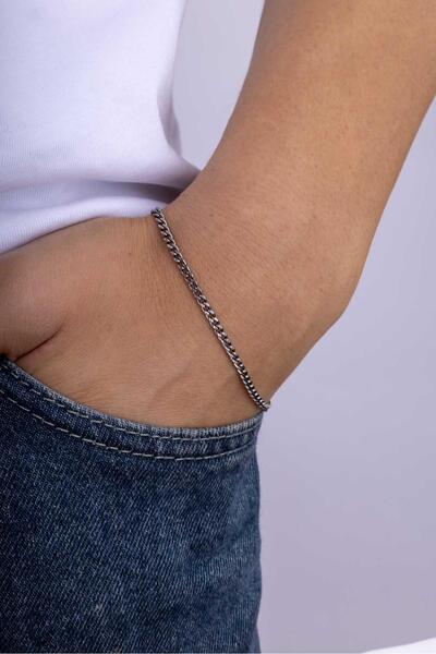 Gümüş Pazarım Classic Gourmet Model Oxidized Steel Men's Chain Bracelet