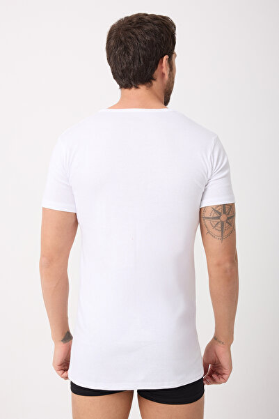 saac 2 Pcs White 100% Cotton Ribbed Thin B Piped Round Neck Short Sleeve Men's T-Shirt-Tank Top