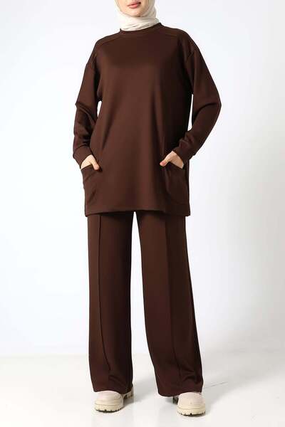 Sabr Plain Polyviscose Pocketed Tunic & Pants Two-Piece Set – Casual Chic Com...