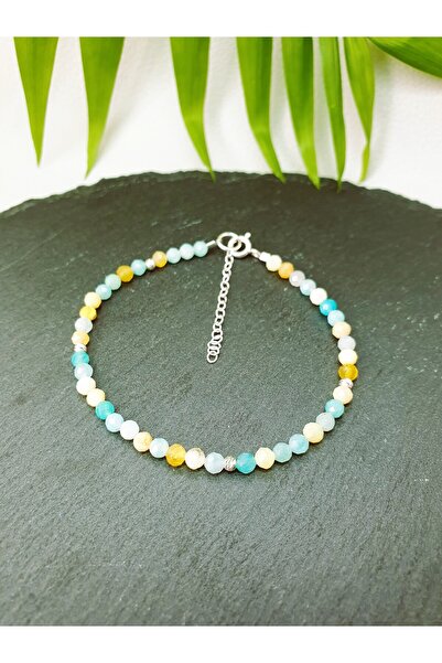 Abundo Bratara din mix de pietre de amazonit si opal galben cu argint 925, 17 cm