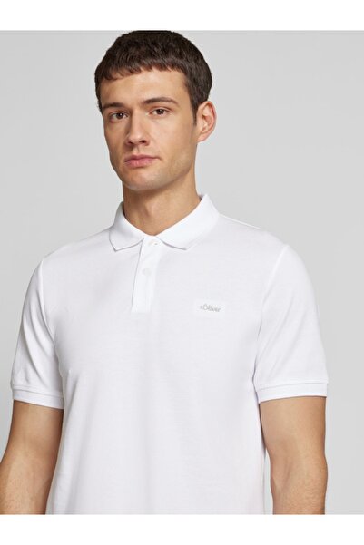 s.Oliver Men's polo shirt, 100% cotton, with logo, White, 3XL