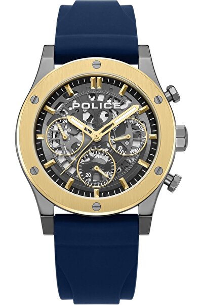 Police ساعة نوتي متعددة الوظائف للرجال، مقاس 42 مم، حزام سيليكون، إطار مطلي ب...