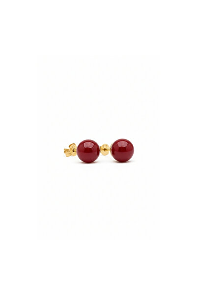 bymissmücevherat 925 Ayar Gümüş Gold Kaplama 6 mm Mercan Taşlı Minimal Küpe –...