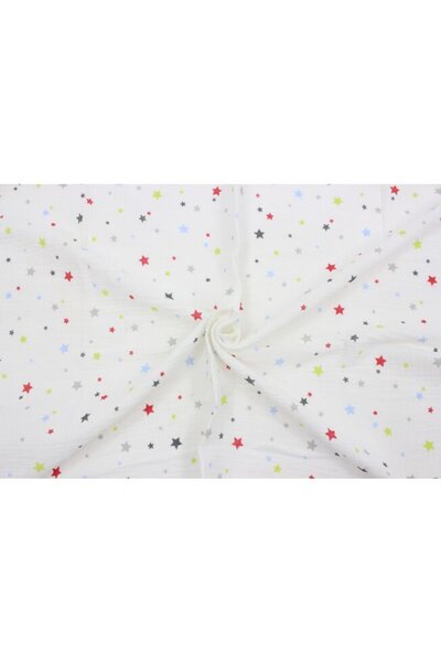 PRICHINDEL sheet, colorful stars, muslin, white, 120x60 cm
