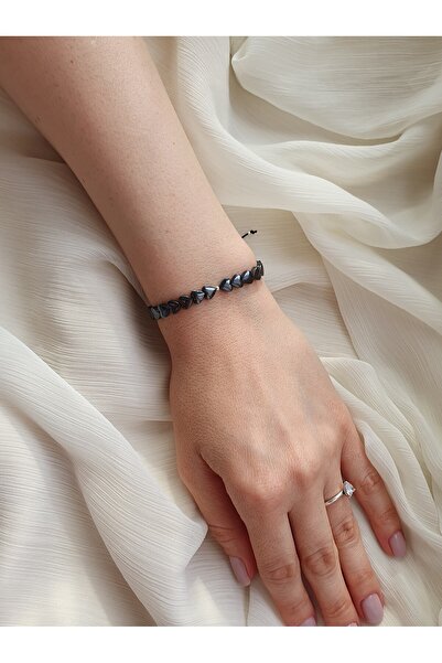 Abundo Adjustable bracelet made of hematite hearts and 925 silver balls